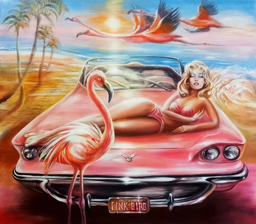 Living room painting by Rafał Mruszczak titled Pink Bird