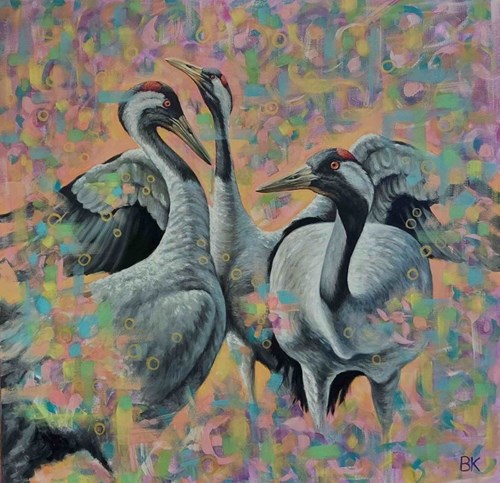 Living room painting by Beata Kowalczyk titled Cranes