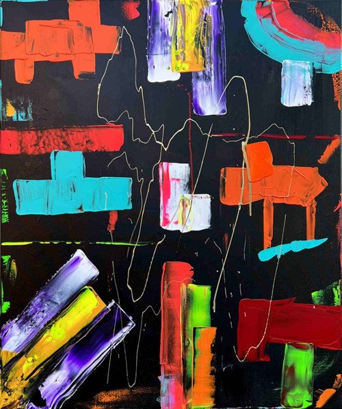 Living room painting by Paulina Robotycka titled Mindfulness - deep black