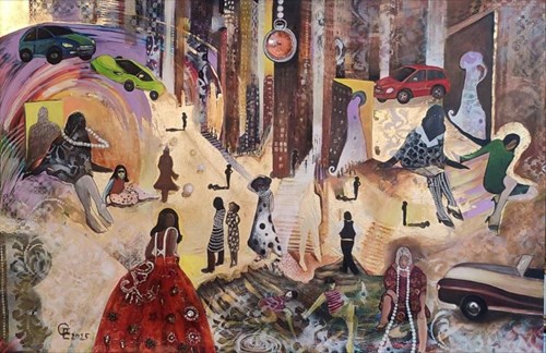 Living room painting by Elżbieta Grzybek titled Breakfast at Tiffany's