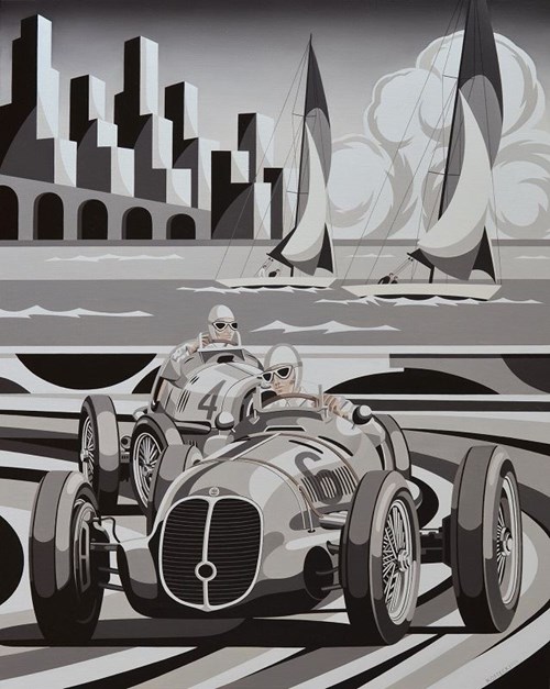 Living room painting by Tomasz Kostecki titled Grand Prix Monaco