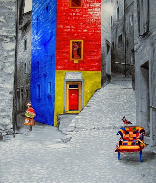 Living room painting by Paulina Zalewska titled Folk loklany V