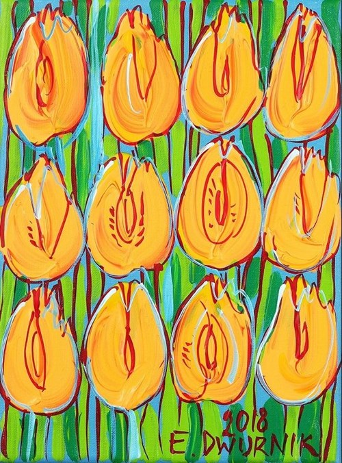 Living room painting by Edward Dwurnik titled Żólte tulipany