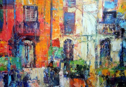 Living room painting by Krzysztof Ludwin titled Citrus Scent of Sicily