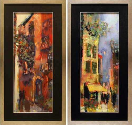 Living room painting by Krzysztof Ludwin titled Diptych - Barcelona and French Atmosphere