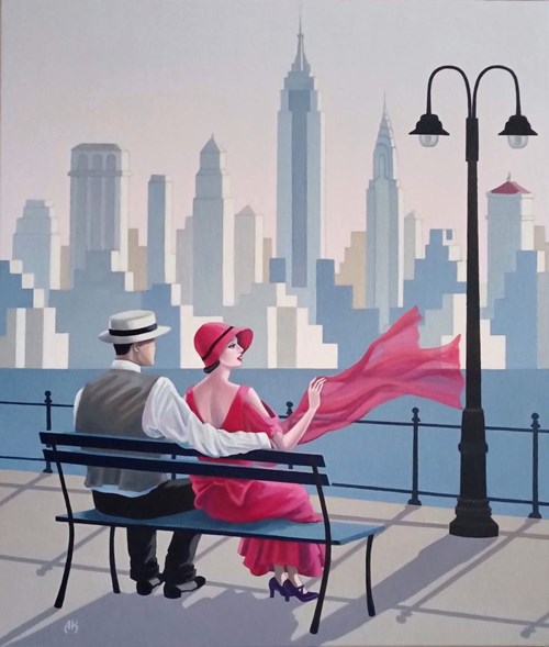 Living room painting by Anna Konikowska titled View of Manhattan II