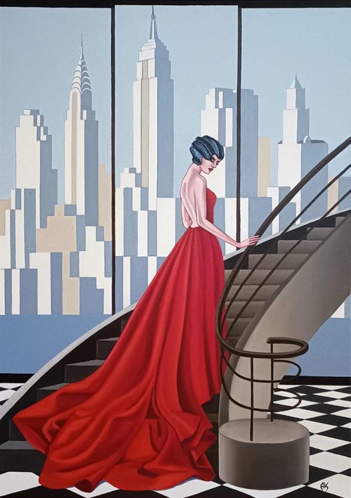 Living room painting by Anna Konikowska titled Stairs in Manhattan