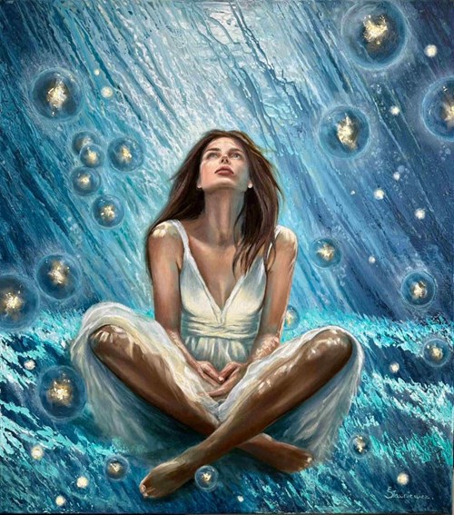 Living room painting by Ewa Sławniewicz titled Depths of Thought