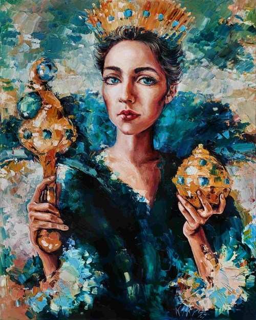 Living room painting by Krystyna Róż-Pasek titled Emerald face