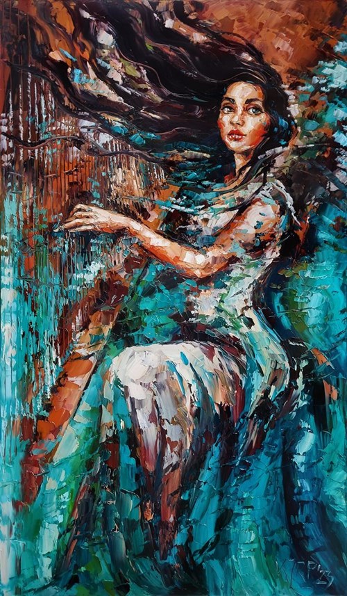 Obraz do salonu artysty Krystyna Róż-Pasek pod tytułem W objęciach muzyki