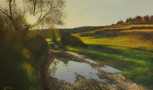 Living room painting by Konrad Hamada titled Road With Willows