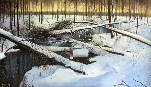 Living room painting by Konrad Hamada titled Winter Forest