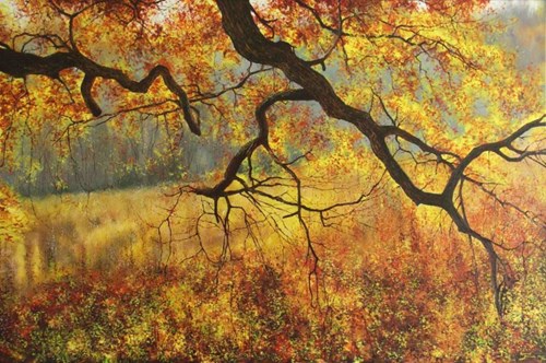 Living room painting by Konrad Hamada titled In Autumn Arms