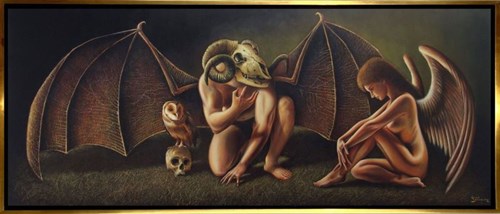 Obraz do salonu artysty Konrad Hamada pod tytułem Kuszenie z cyklu Anioły i demony