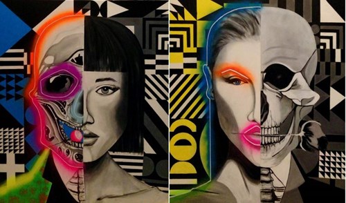 Obraz do salonu artysty Magdalena Karwowska pod tytułem Dyptyk z czaszkami