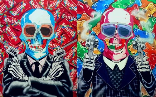 Living room painting by Magdalena Karwowska titled Skulls