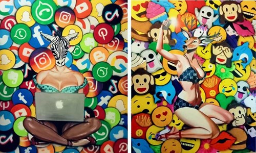 Obraz do salonu artysty Magdalena Karwowska pod tytułem Social Media (dyptyk)