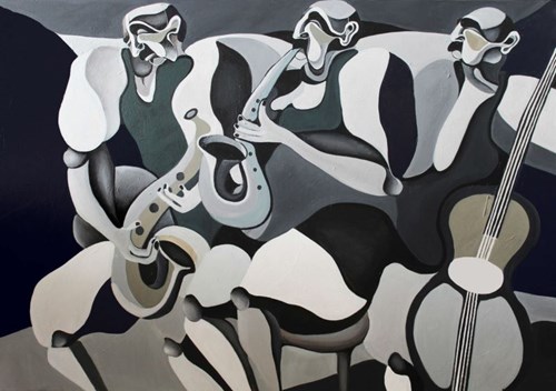 Living room painting by Mirela Bukała titled Jazz