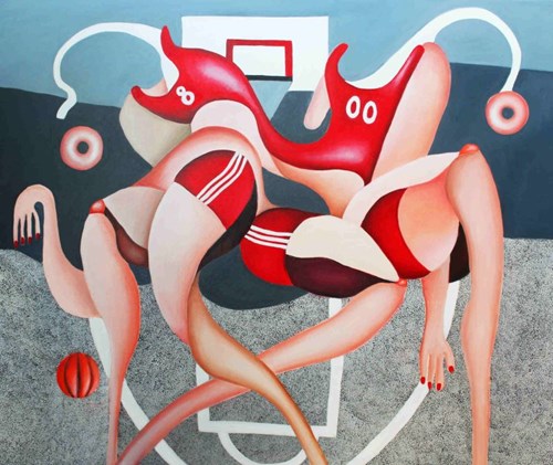 Living room painting by Mirela Bukała titled Two-step shot
