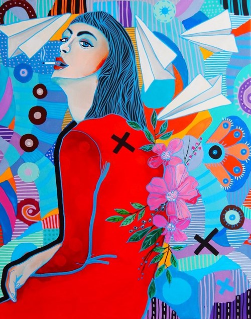 Obraz do salonu artysty Marcin Painta pod tytułem Ona i czerwona sukienka