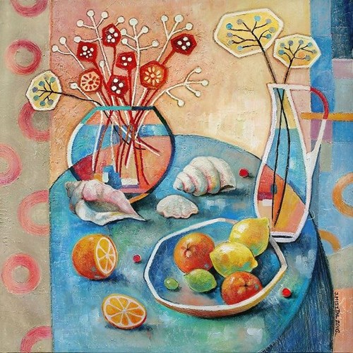 Living room painting by Joanna Misztal titled Still life with a quiet buzz