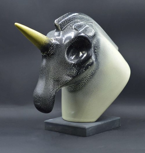 Living room sculpture by Roland Kościółek titled Last Unicorn