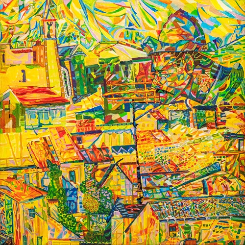 Obraz do salonu artysty marek krauss pod tytułem Miasto Gardanne z portretem graczy wg Paula Cezanne