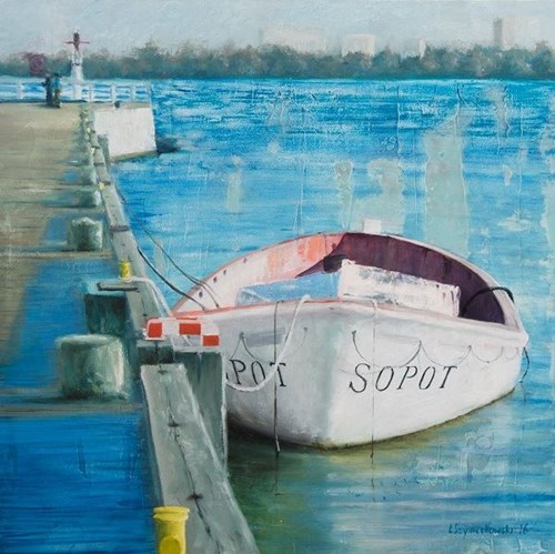 Living room painting by Łukasz Szymerkowski titled Sopot Marina