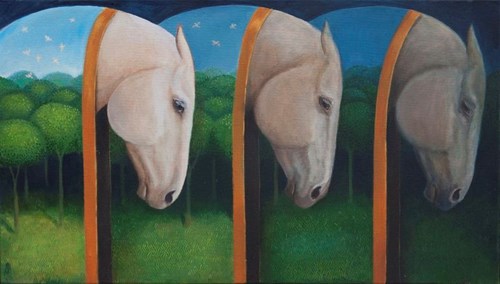 Living room painting by Malwina de Brade titled Horses