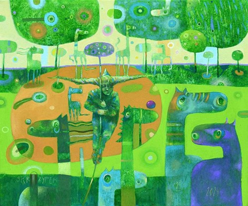 Living room painting by Grzegorz Skrzypek titled What's going on in the grass