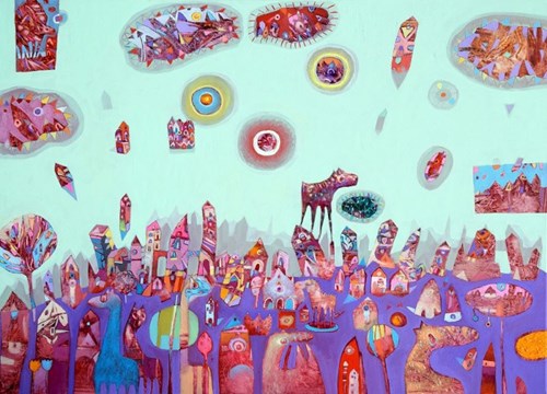 Obraz do salonu artysty Grzegorz Skrzypek pod tytułem Zakochany grawitostworek z magiczną chmurką