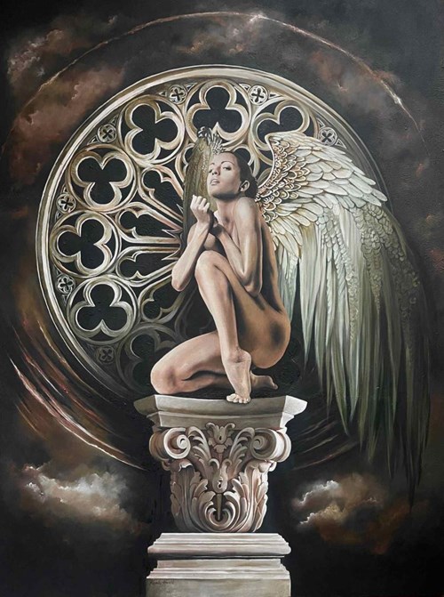 Living room painting by Kamila Kowalik titled Angel of Art