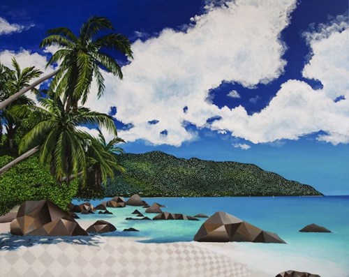 Living room painting by Magda Szwabe titled Un paradis