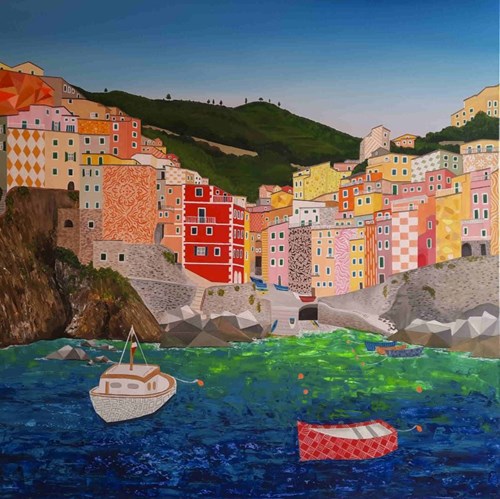 Living room painting by Magda Szwabe titled Riomaggiore