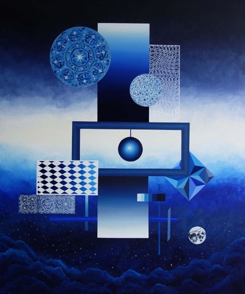 Living room painting by Magda Szwabe titled Alfa Centauri from the Geometric cycle