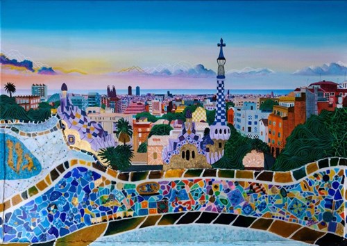 Living room painting by Magda Szwabe titled Sol de Barcelona