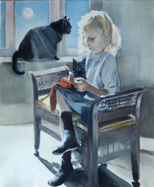 Obraz do salonu artysty Jan Dubrowin pod tytułem Kocie bajki na dobranoc
