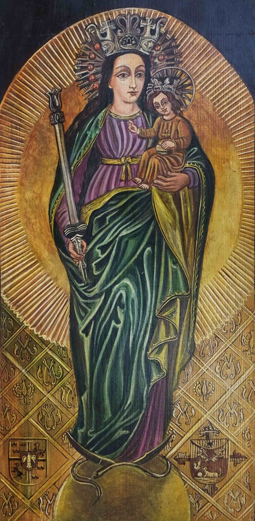Living room painting by M. Sydoruk titled Mother Mary of Żółkiew