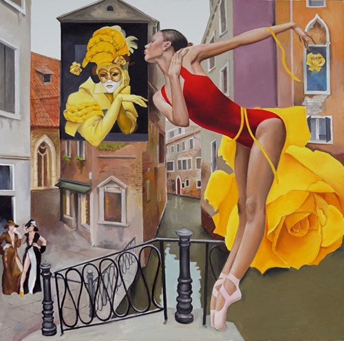 Living room painting by Andrejus Kovelinas titled Venetian Roses