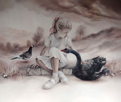Living room painting by Anna Chorzępa-Kaszub titled The black Swan