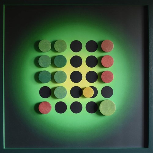 Living room painting by Radosław Sowiak titled Green checkers