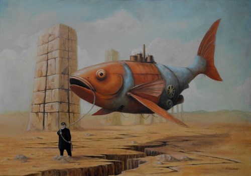 Living room painting by Andrzej Kielar titled Fishing