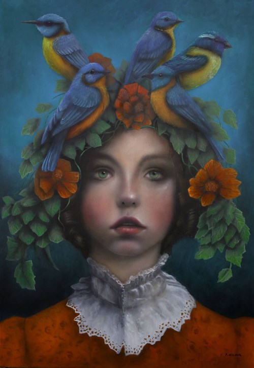 Living room painting by Andrzej Kielar titled Shy Thoughts