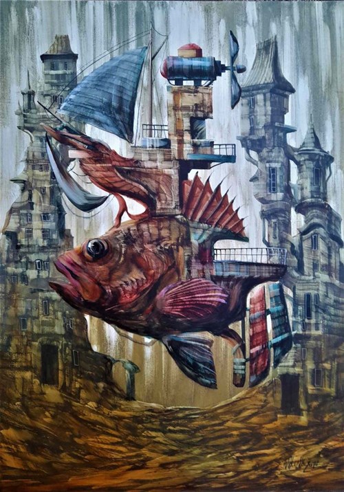 Obraz do salonu artysty Jacek Walczak pod tytułem Miasto pod wodą