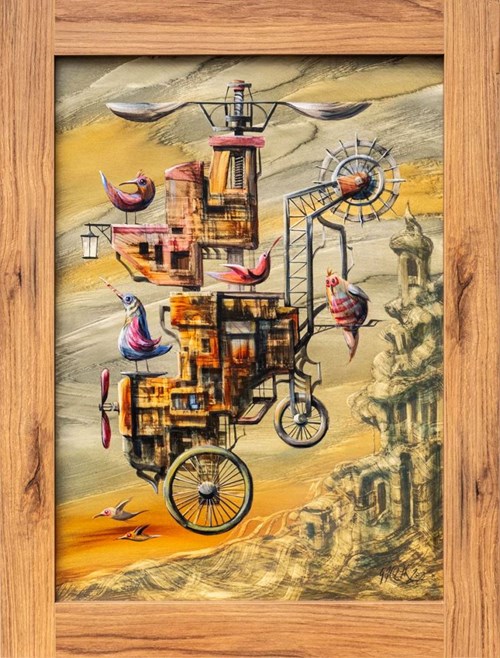 Living room painting by Jacek Walczak titled Bird flying machine