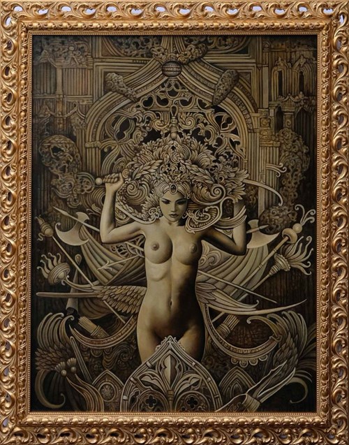 Living room painting by Igor Volosnikov titled Godness of Sin