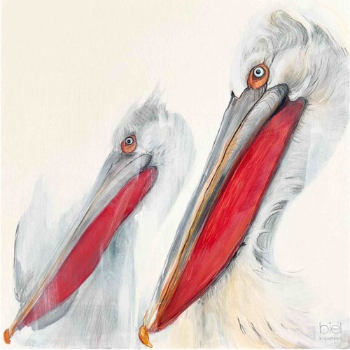 Living room painting by KLAUDYNA BIEL titled Pelicans from Animal Kingdom series