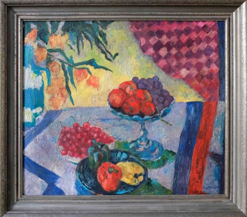 Obraz do salonu artysty Jan Szancenbach pod tytułem Martwa natura z owocami i papryką