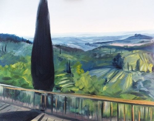 Living room painting by Jacek Malinowski titled Gelato sulla terrazza a San Gimignano