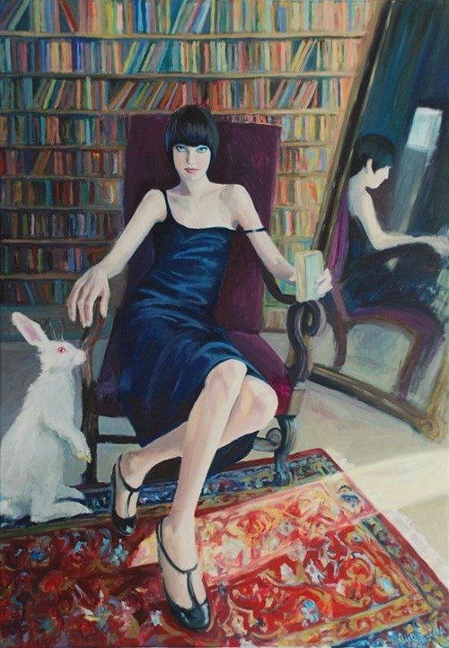 Living room painting by Katarzyna Orońska titled whiterabbit